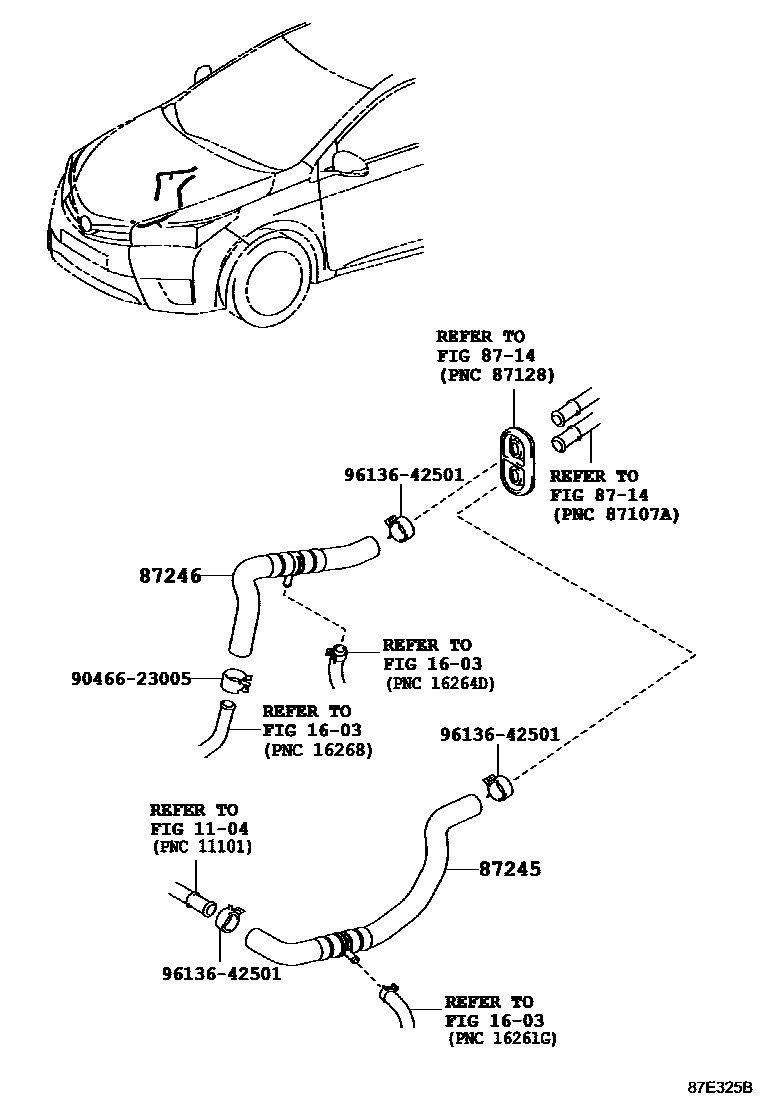 Toyota COROLLA 暖风和空调系统 - 水管 EPC diagram — 87E325B