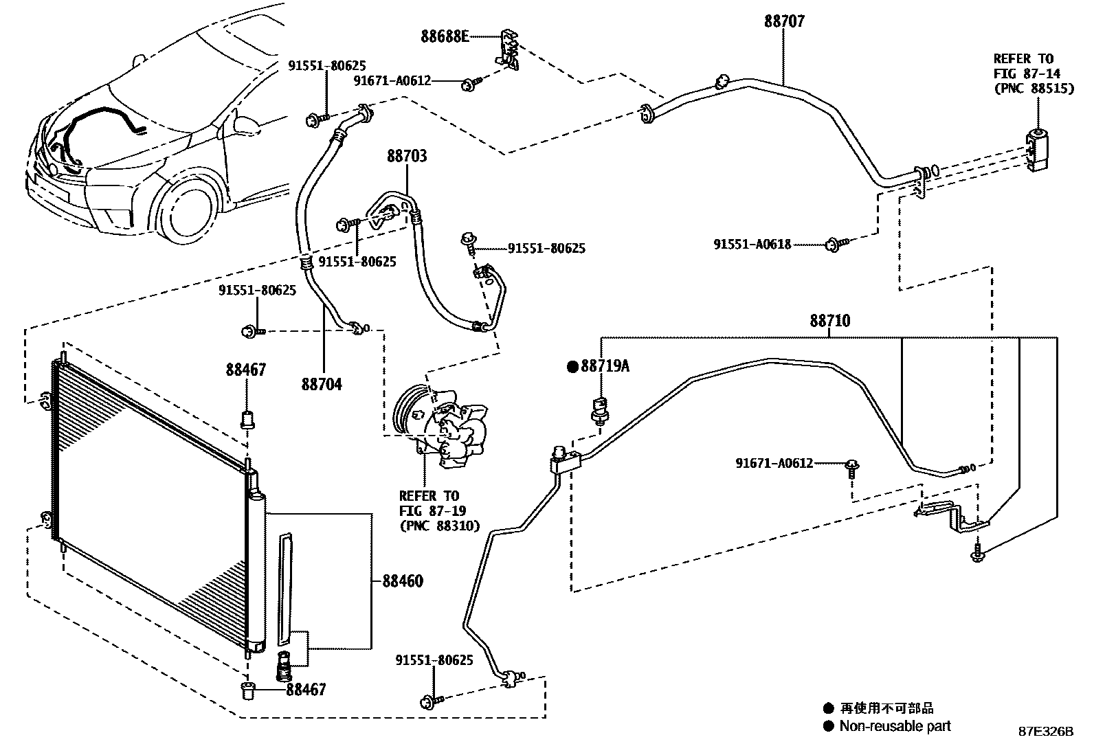 Toyota COROLLA Heating & Air Conditioning - Cooler Piping EPC diagram — 87E326B