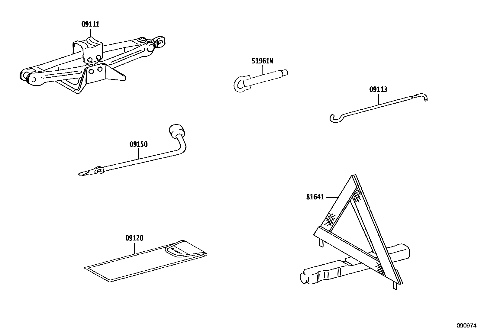 Toyota COROLLA Standard Tools EPC diagram — 090974
