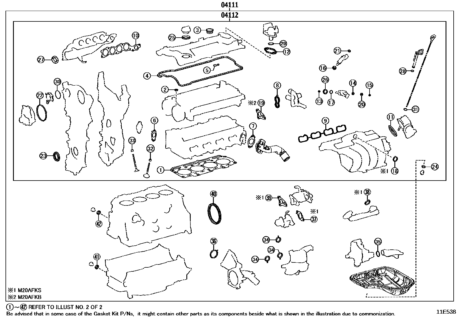 Toyota COROLLA Engine Overhaul Gasket Kit EPC diagram — 11E538