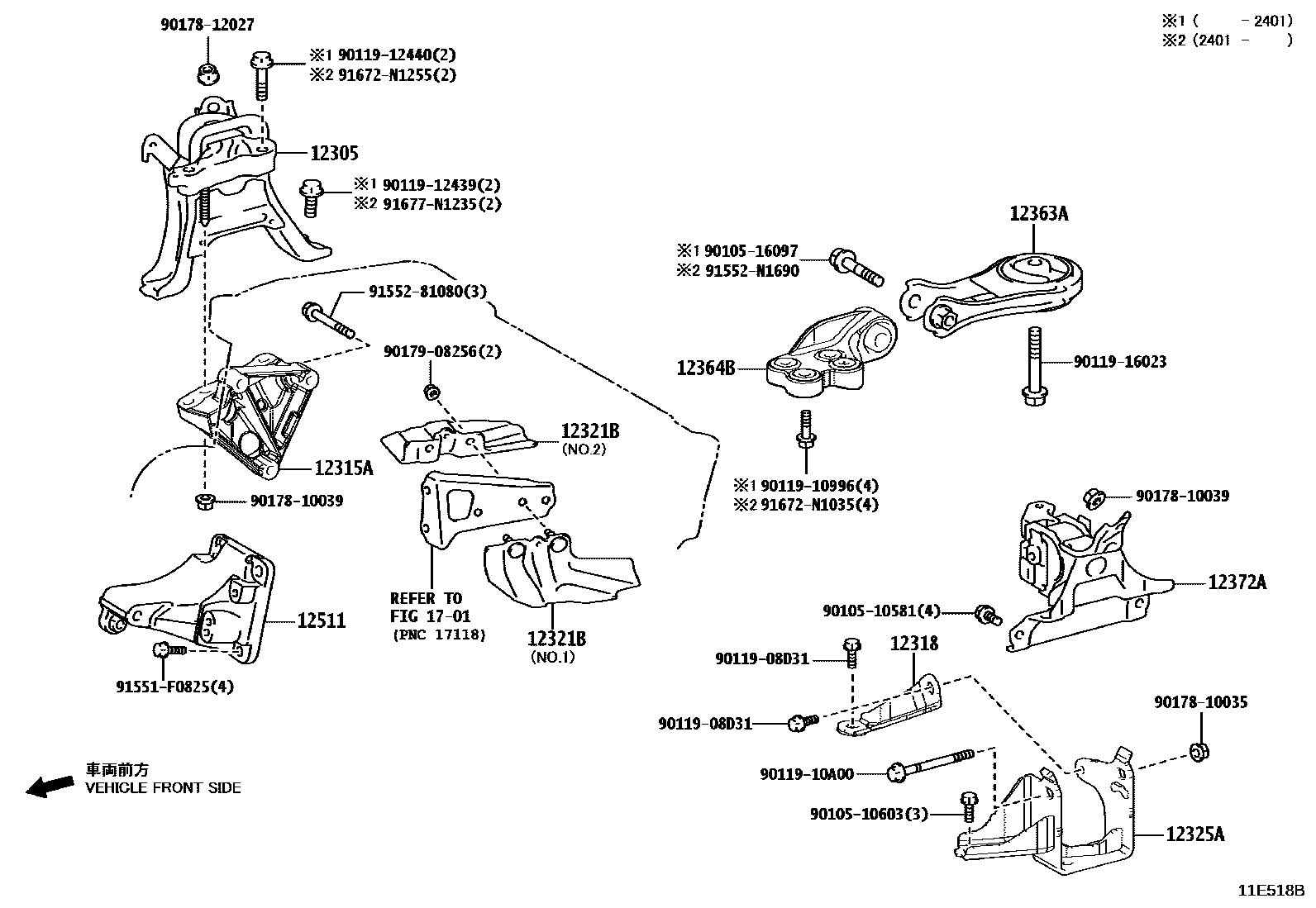 Toyota COROLLA Engine Mounting EPC diagram — 11E518B