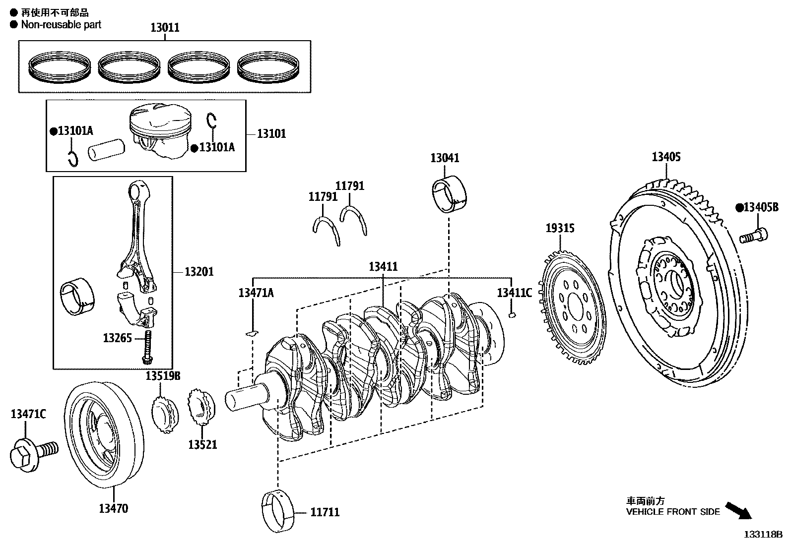 Toyota COROLLA Crankshaft & Piston EPC diagram — 133118B