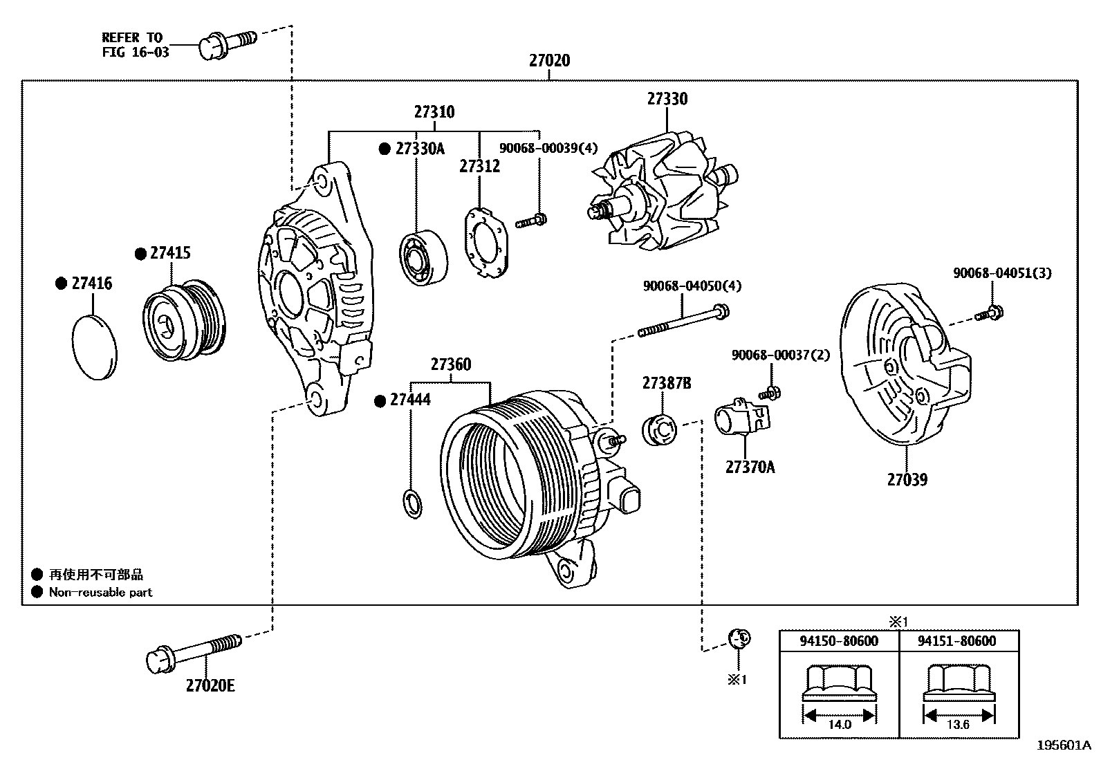 Toyota COROLLA Alternator EPC diagram — 195601A