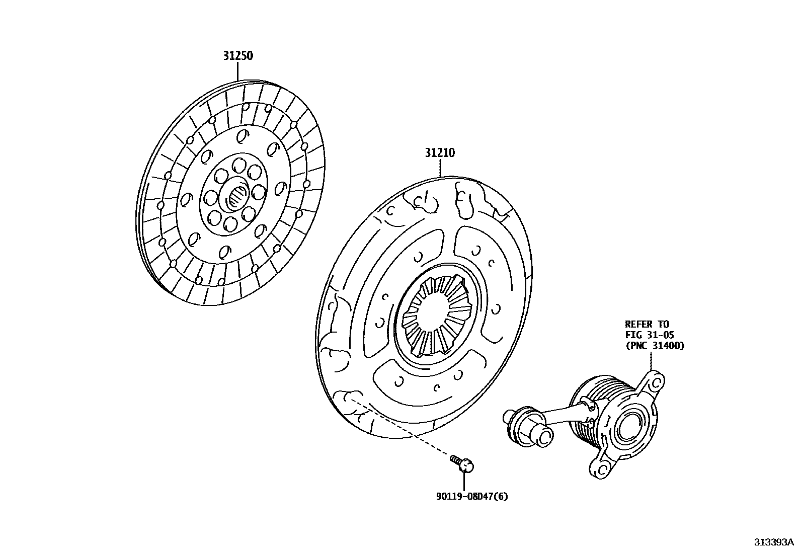 Toyota COROLLA 离合器和分离叉 EPC diagram — 313393A