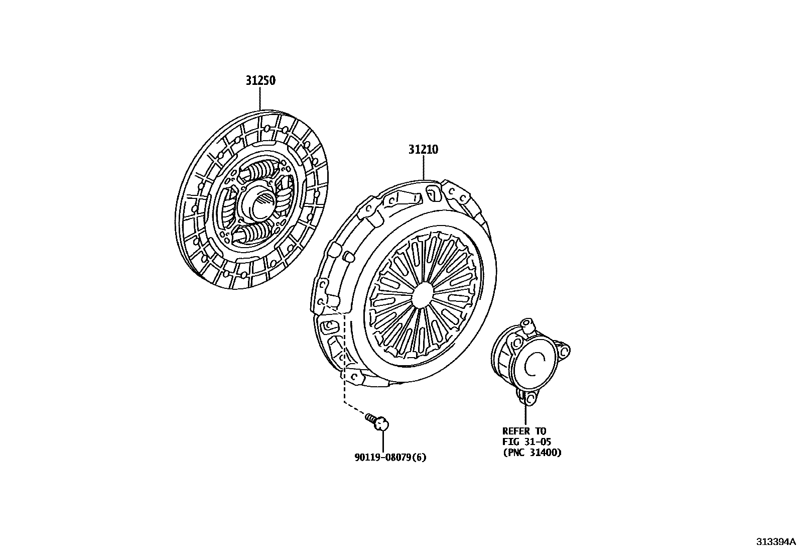 Toyota COROLLA 离合器和分离叉 EPC diagram — 313394A