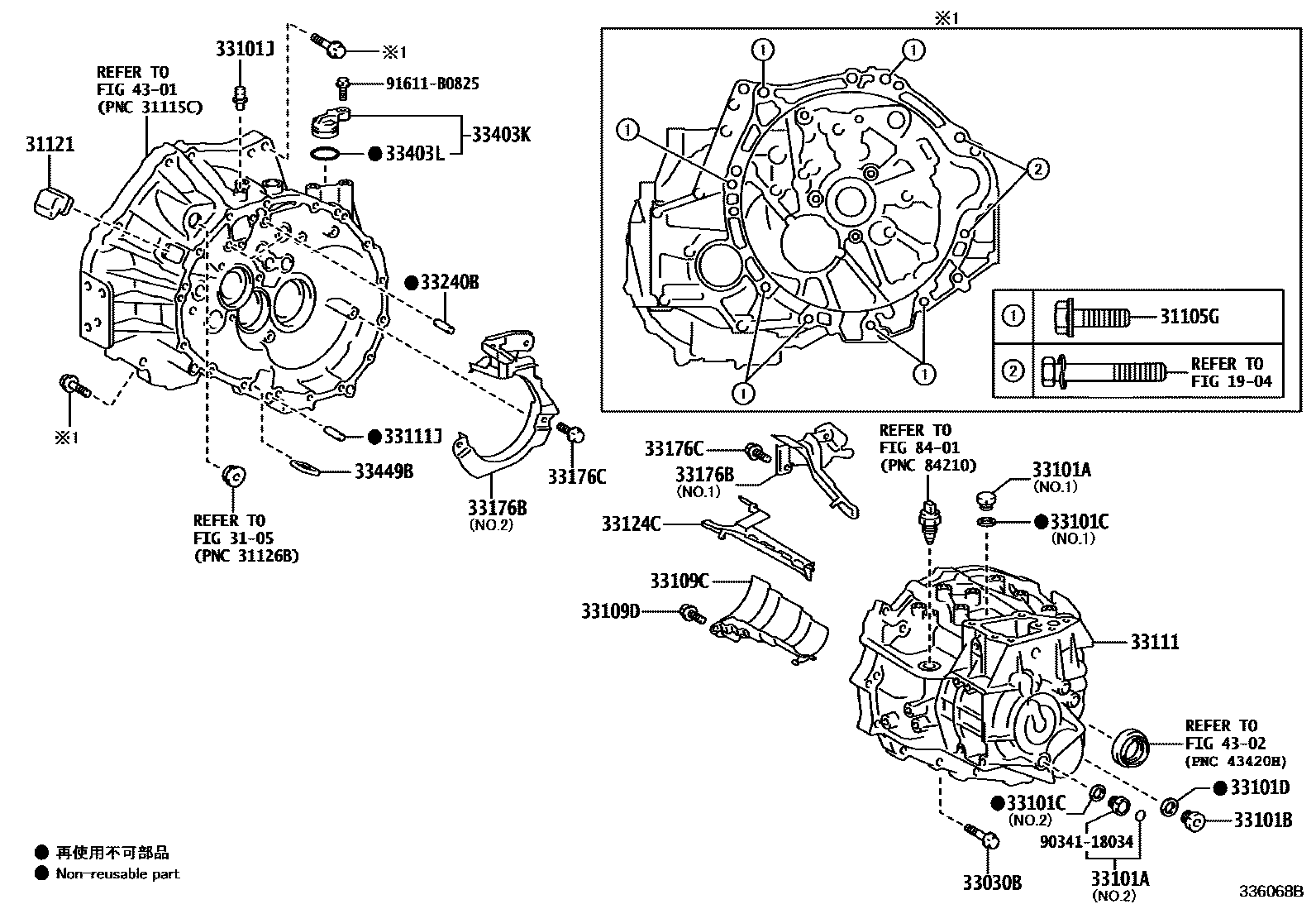 Toyota COROLLA 离合器壳和变速器壳(MTM) EPC diagram — 336068B