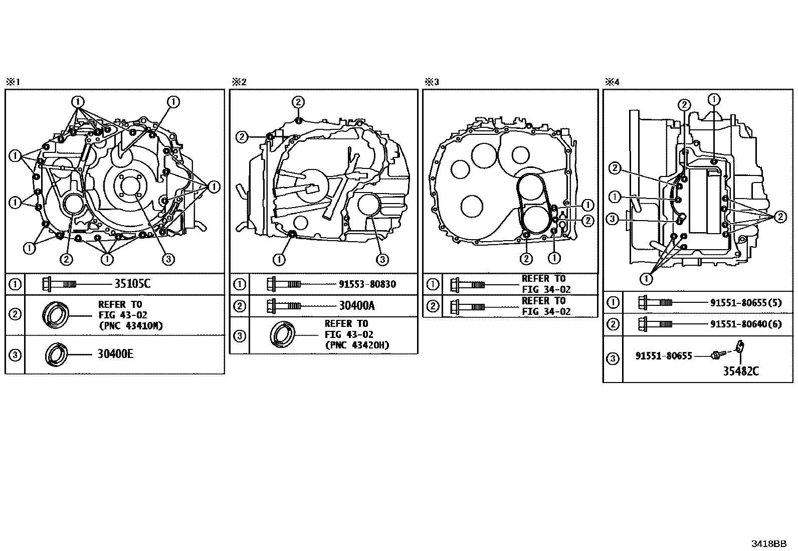 Toyota COROLLA 传动桥总成(CVT) EPC diagram — 3418BB