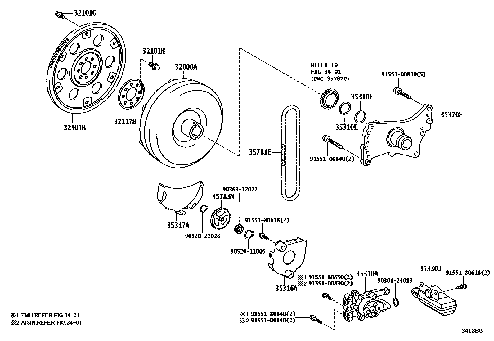 Toyota COROLLA 变矩器、前油泵(CVT) EPC diagram — 3418B6