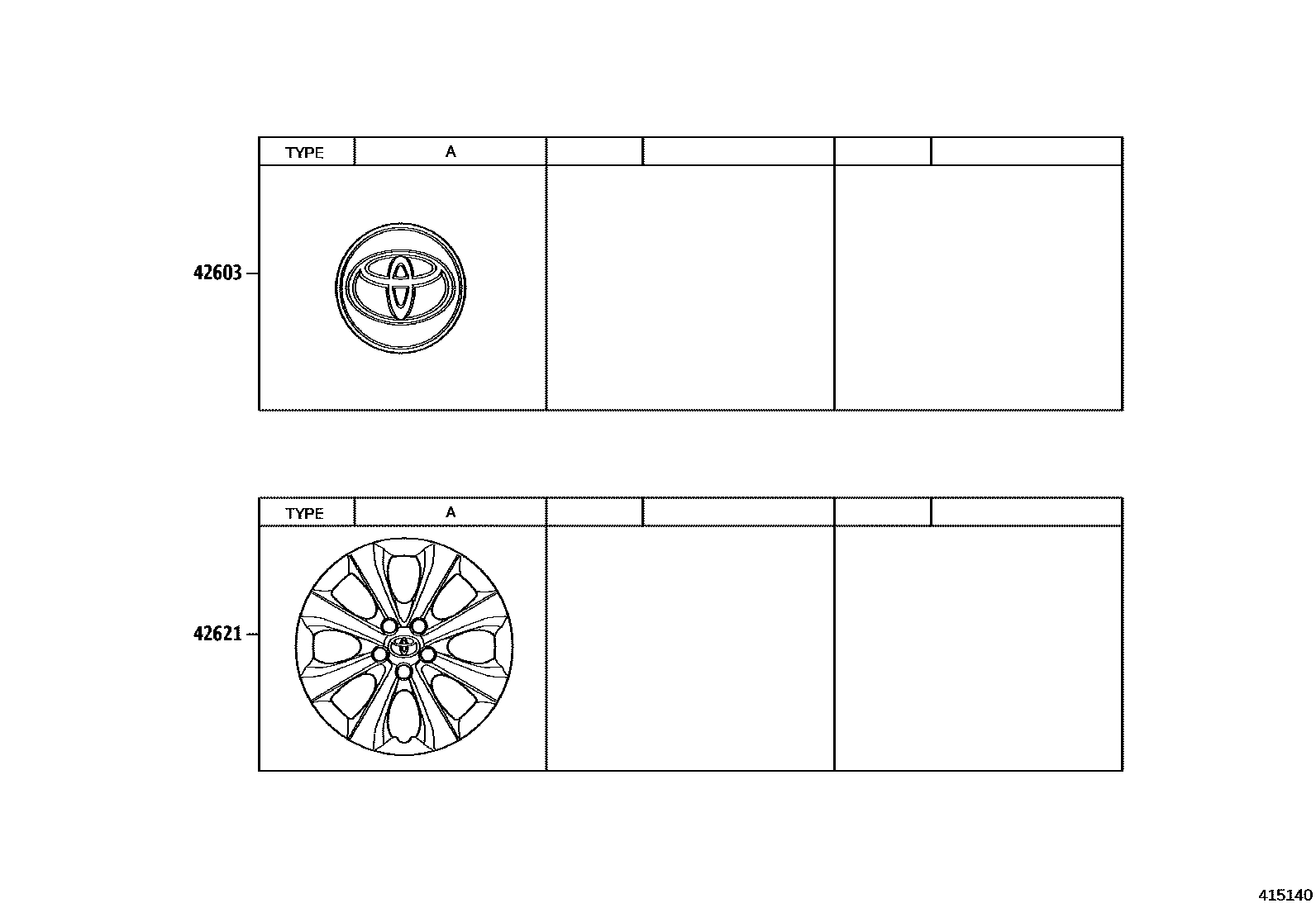 Toyota COROLLA 车轮和车轮盖 EPC diagram — 415140