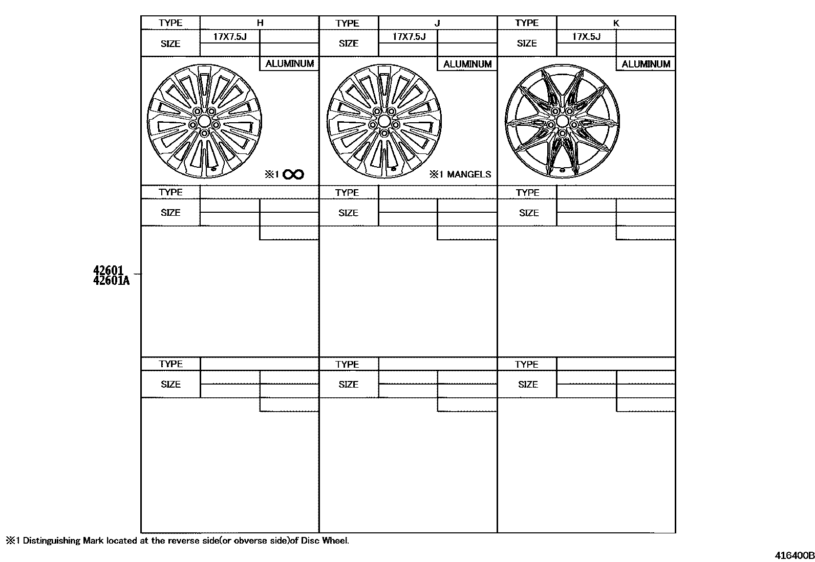 Toyota COROLLA 车轮和车轮盖 EPC diagram — 416400B