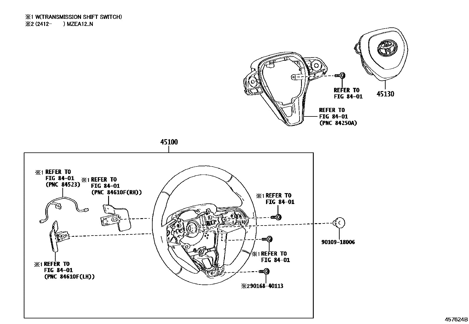 Toyota COROLLA Steering Wheel EPC diagram — 457624B