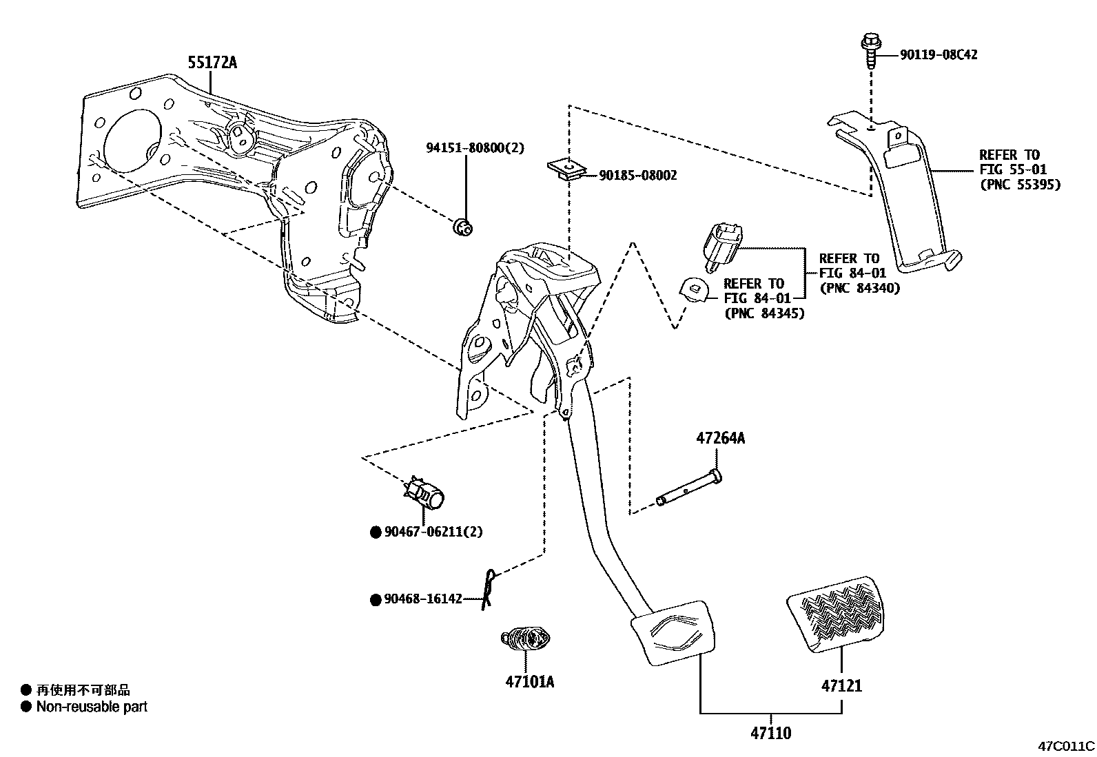 Toyota COROLLA Brake Pedal & Bracket EPC diagram — 47C011C