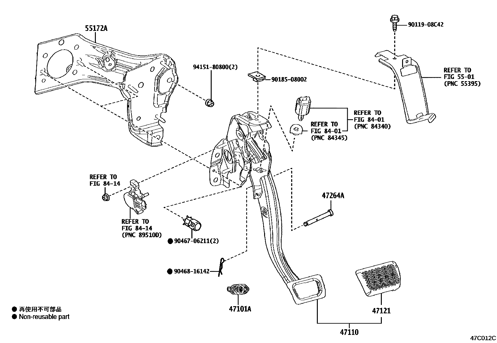 Toyota COROLLA Brake Pedal & Bracket EPC diagram — 47C012C