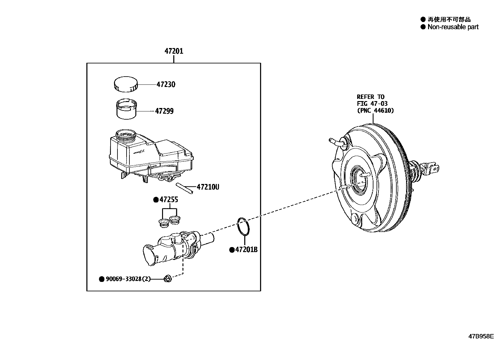 Toyota COROLLA 制动总泵 EPC diagram — 47B958E