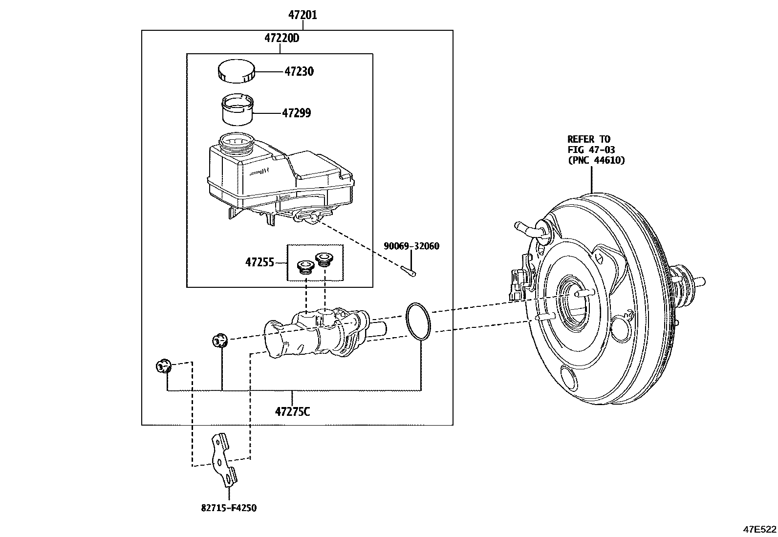 Toyota COROLLA 制动总泵 EPC diagram — 47E522