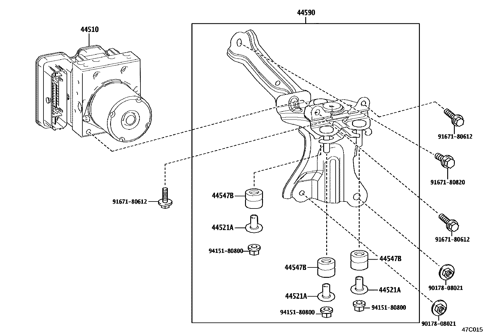 Toyota COROLLA 制动配管和卡箍 EPC diagram — 47C015