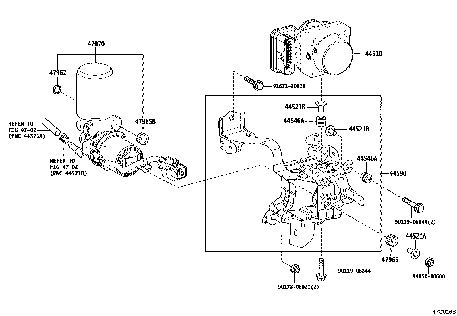 Toyota COROLLA 制动配管和卡箍 EPC diagram — 47C016B