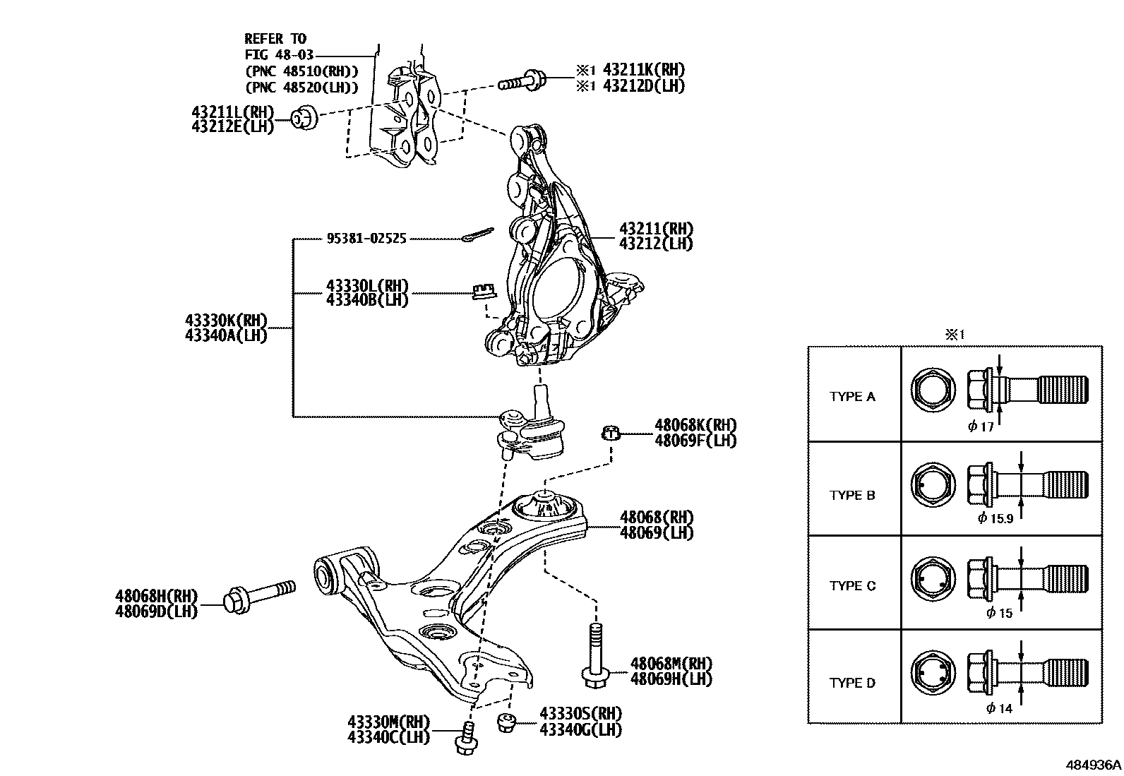 Toyota COROLLA 前桥控制臂和转向节 EPC diagram — 484936A