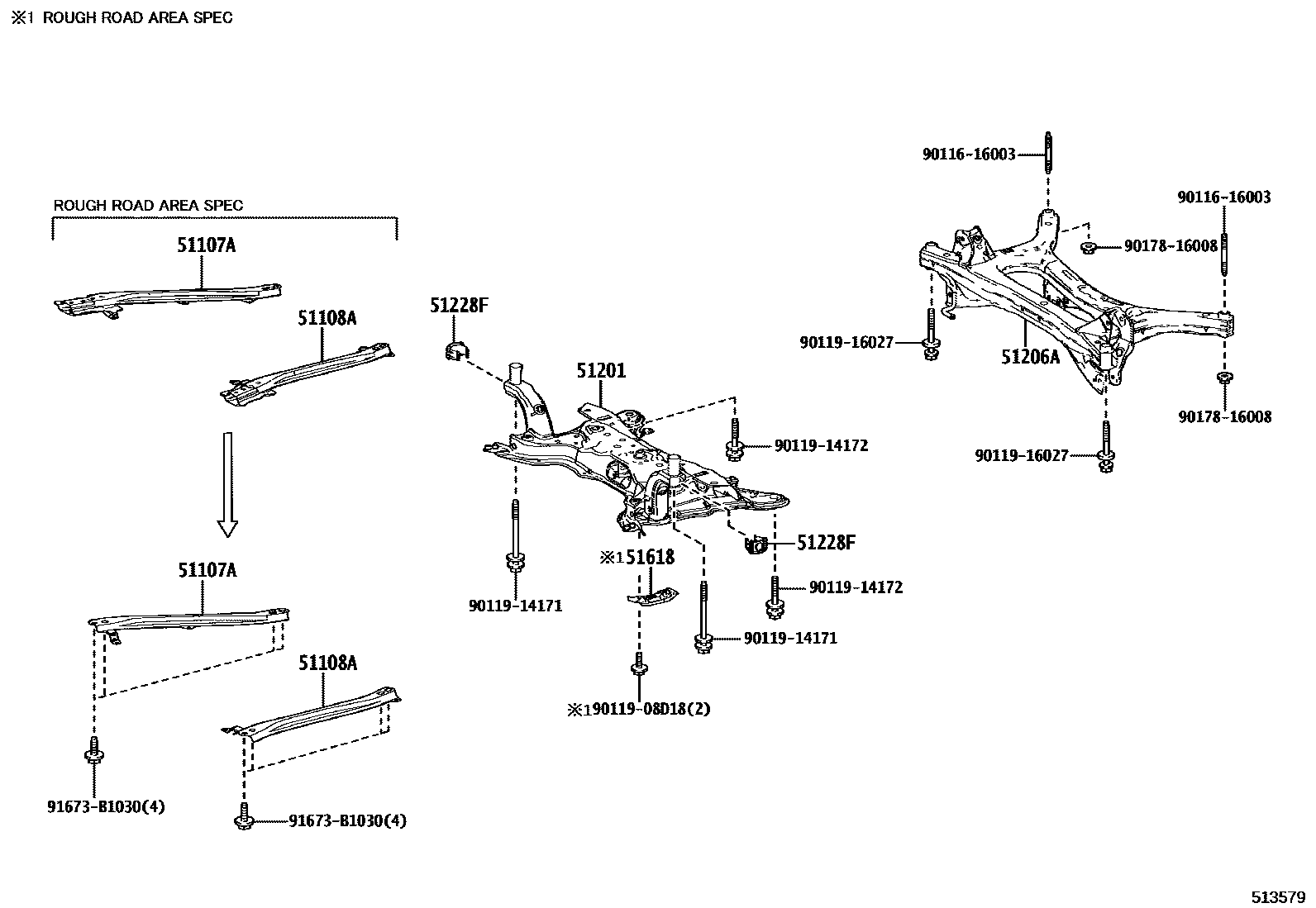 Toyota COROLLA 悬架横梁和发动机底罩 EPC diagram — 513579