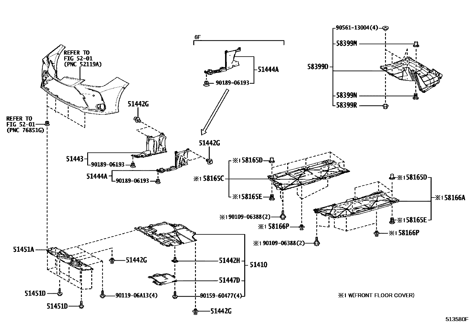 Toyota COROLLA 悬架横梁和发动机底罩 EPC diagram — 513580F