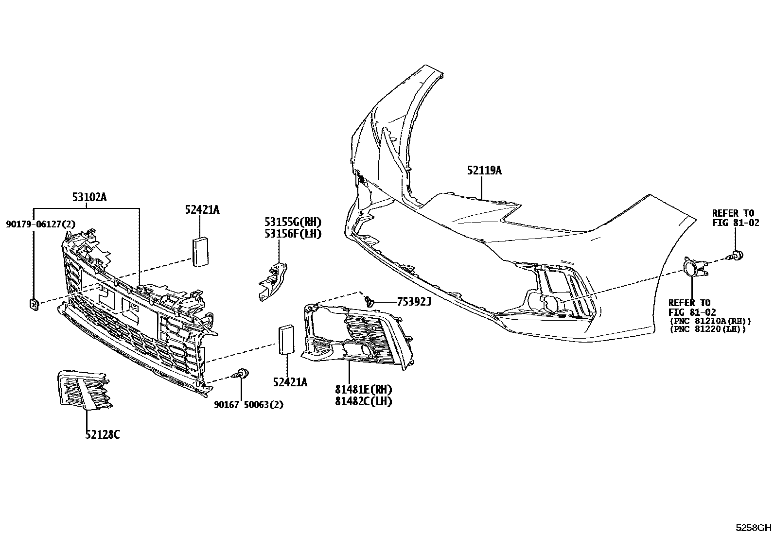 Toyota COROLLA 前保险杠及附件 EPC diagram — 5258GH