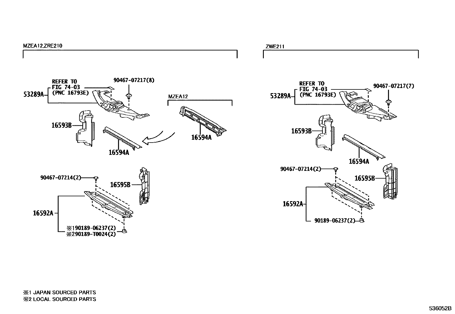 Toyota COROLLA 前翼子板挡泥板和前围板 EPC diagram — 536052B