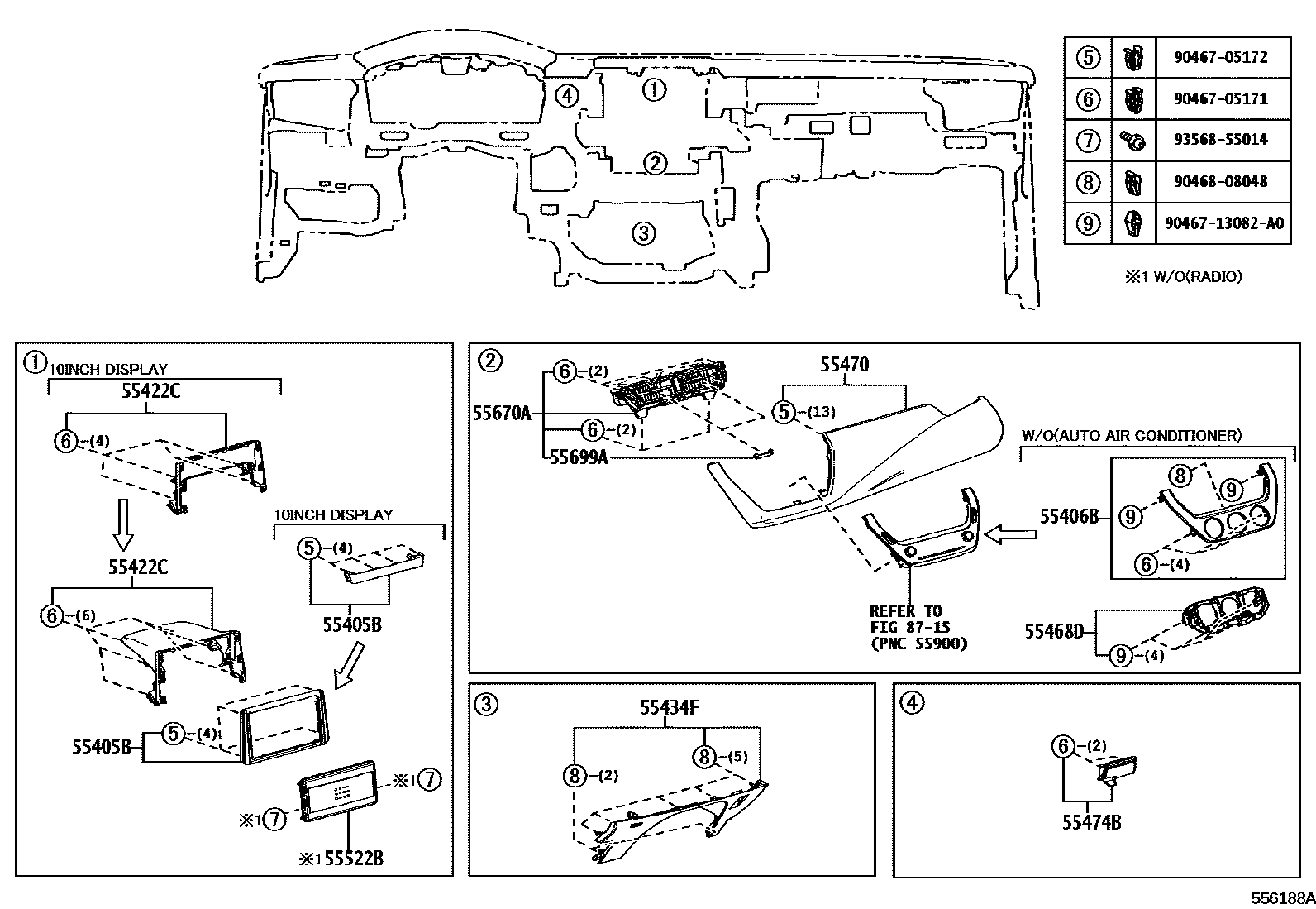 Toyota COROLLA 仪表板和手套箱 EPC diagram — 556188A