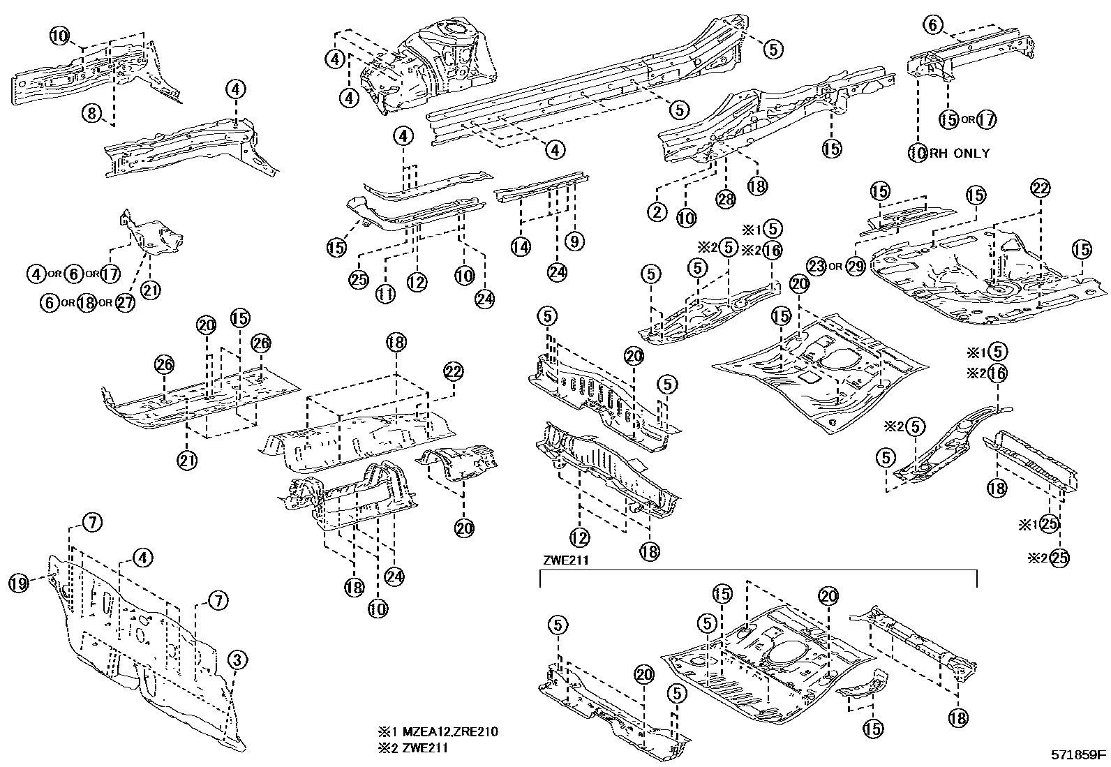 Toyota COROLLA hole plug EPC diagram — 571859F