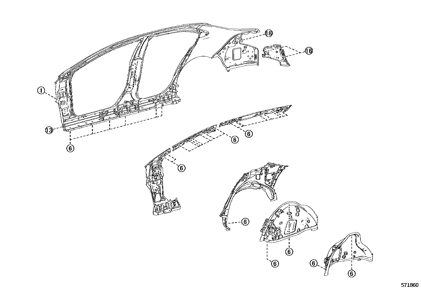 Toyota COROLLA hole plug EPC diagram — 571860