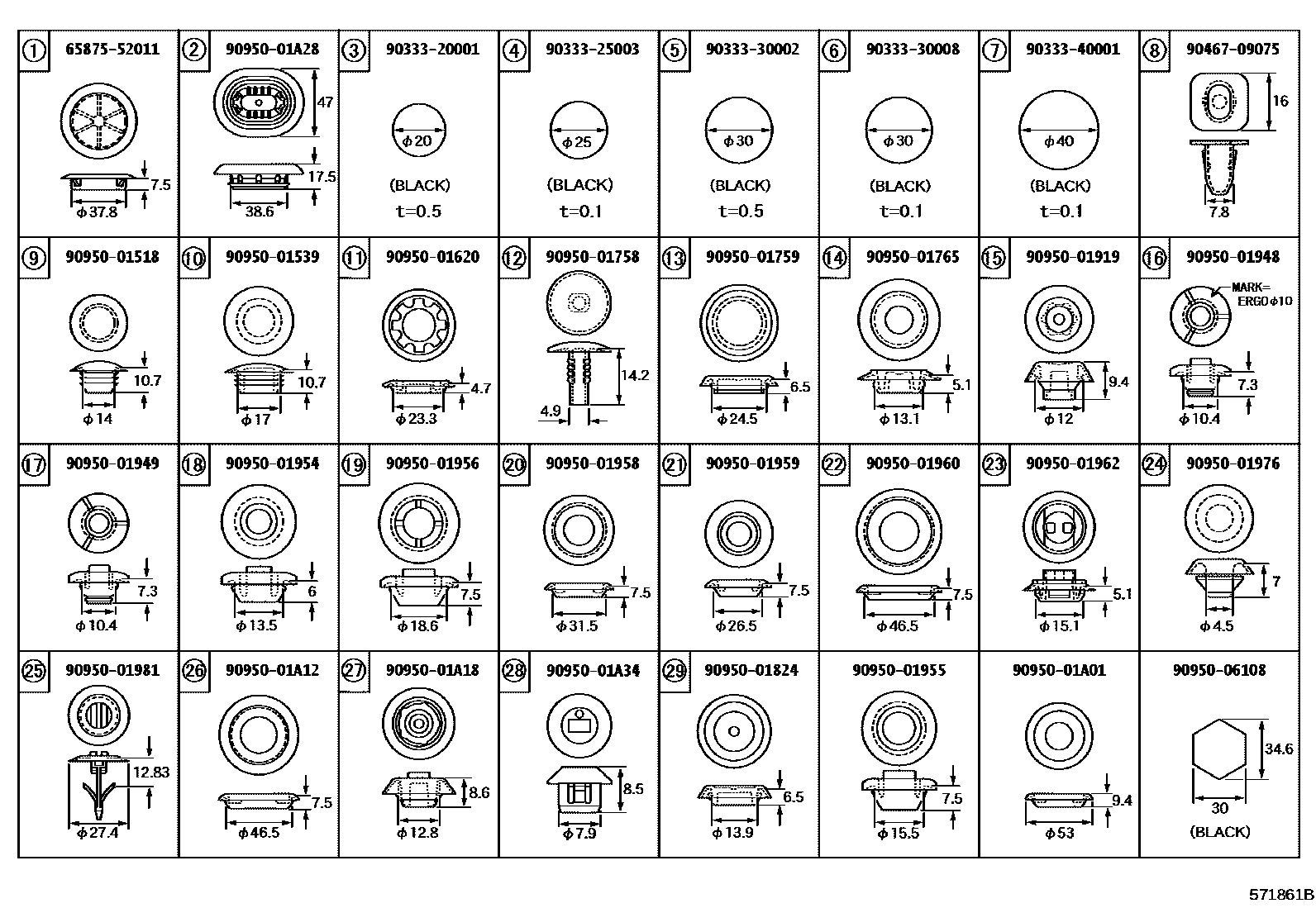 Toyota COROLLA hole plug EPC diagram — 571861B