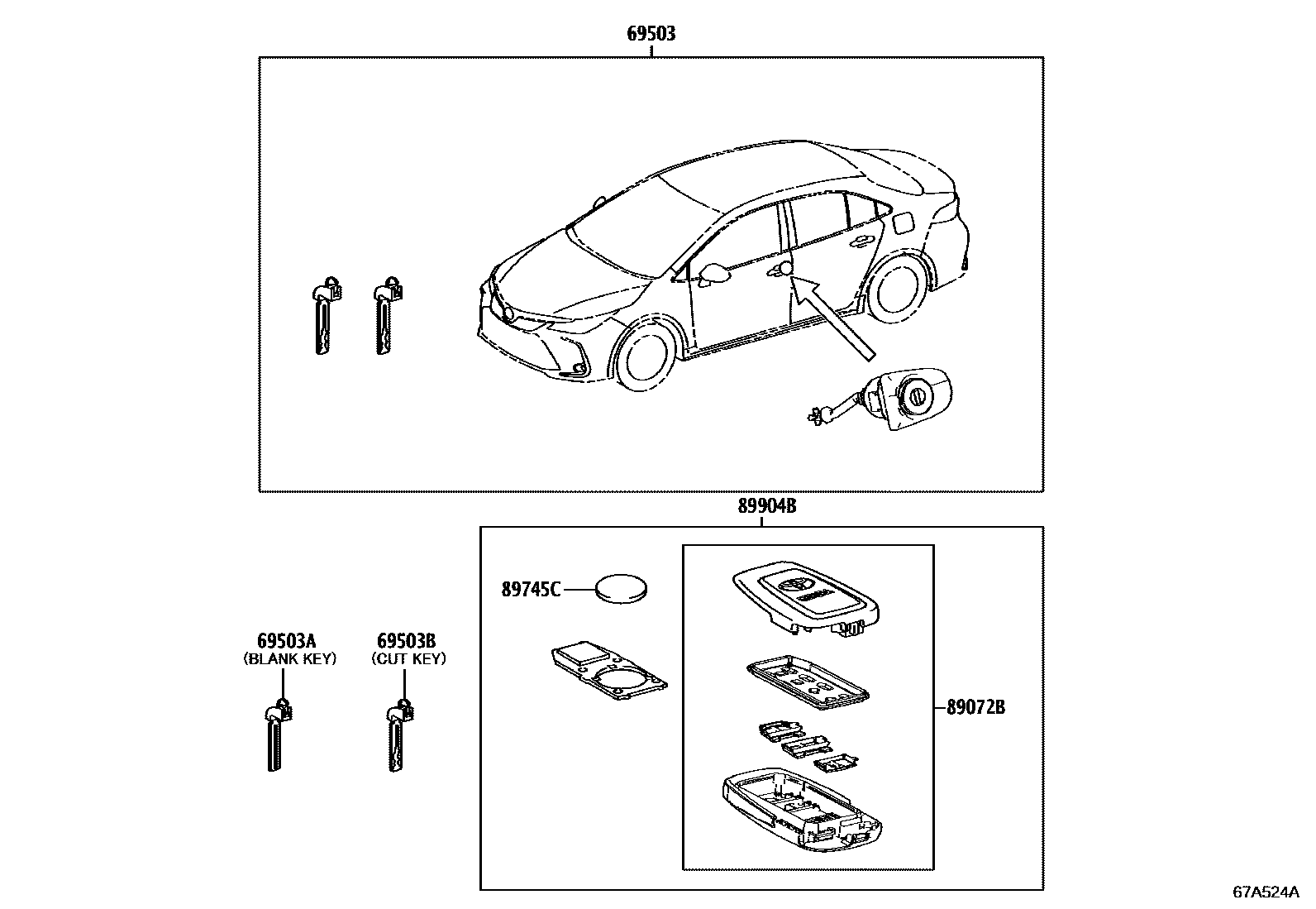 Toyota COROLLA 锁芯组件 EPC diagram — 67A524A