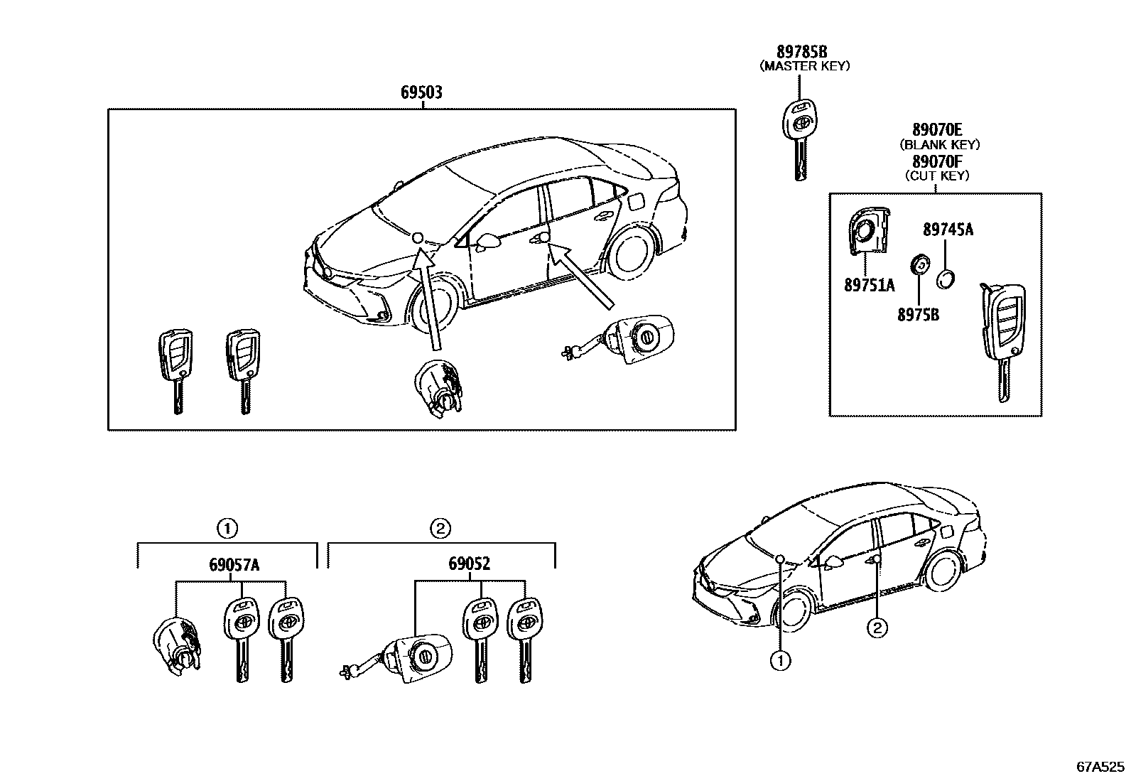 Toyota COROLLA 锁芯组件 EPC diagram — 67A525