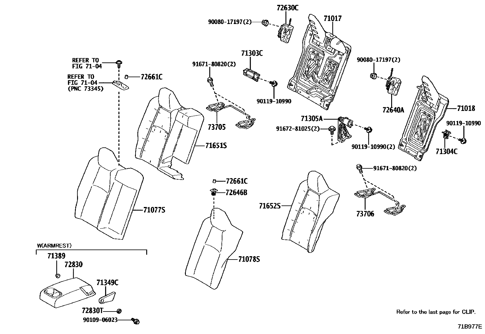 Toyota COROLLA 后排座椅和座椅滑轨 EPC diagram — 71B977E
