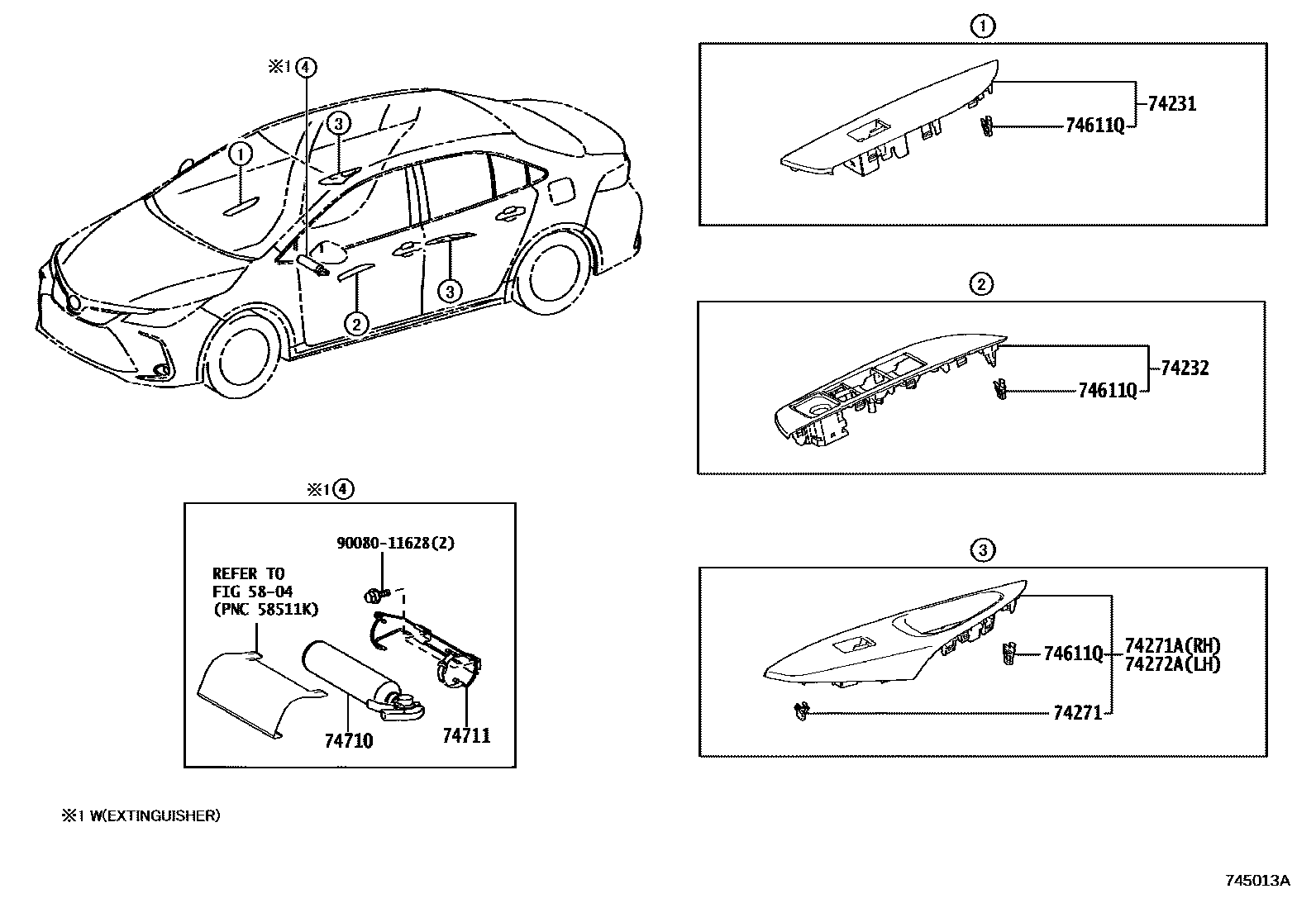 Toyota COROLLA 扶手和遮阳板 EPC diagram — 745013A