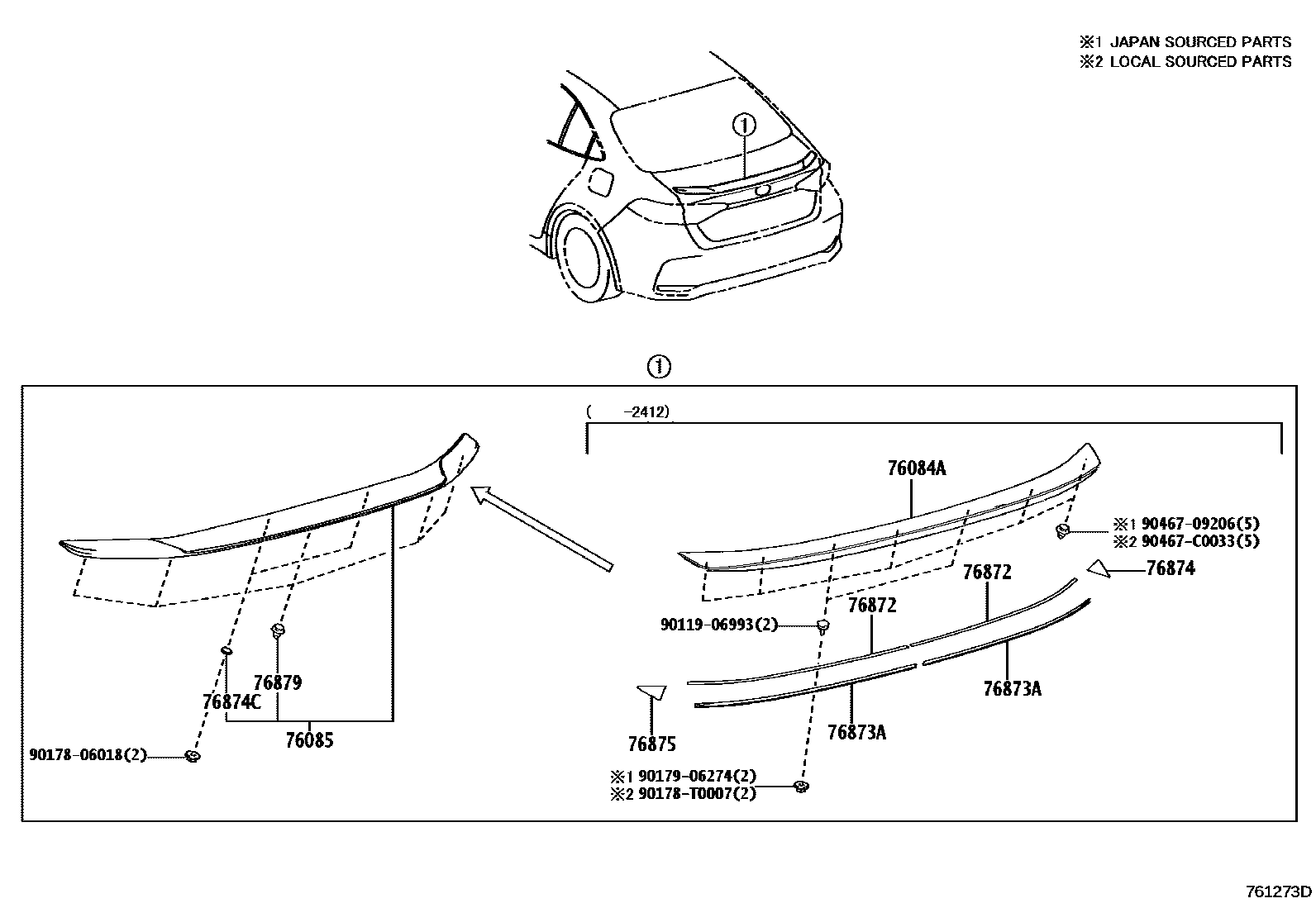 Toyota COROLLA 挡泥板和扰流板 EPC diagram — 761273D