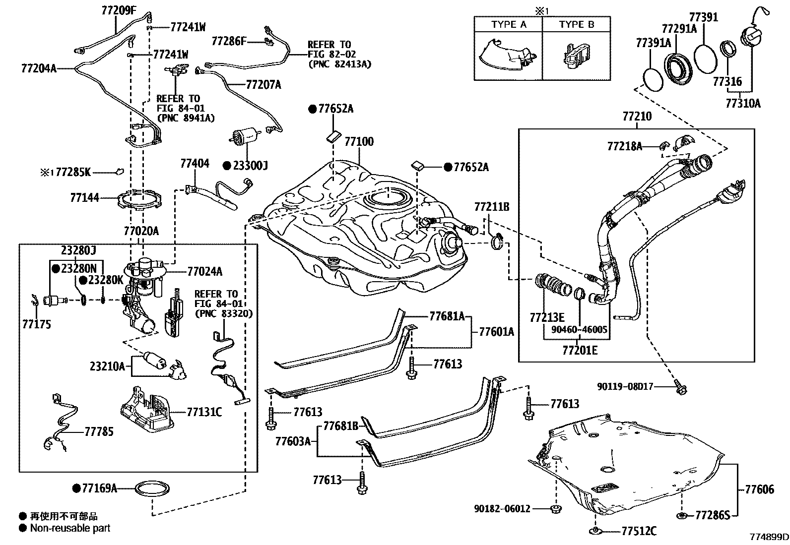 Toyota COROLLA 燃油箱和燃油管 EPC diagram — 774899D