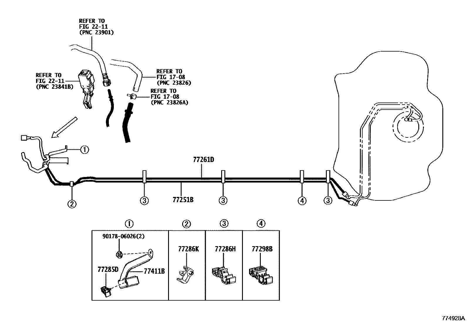 Toyota COROLLA 燃油箱和燃油管 EPC diagram — 774928A