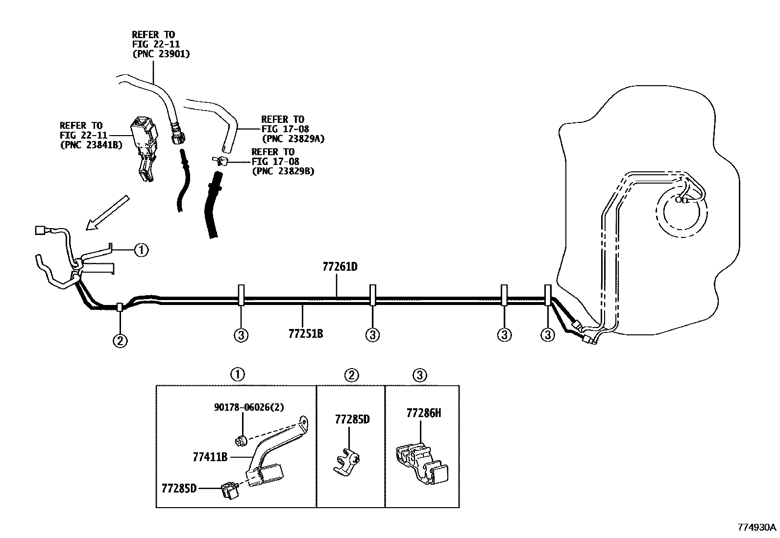 Toyota COROLLA 燃油箱和燃油管 EPC diagram — 774930A