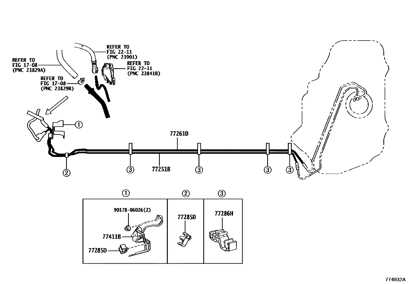 Toyota COROLLA 燃油箱和燃油管 EPC diagram — 774932A