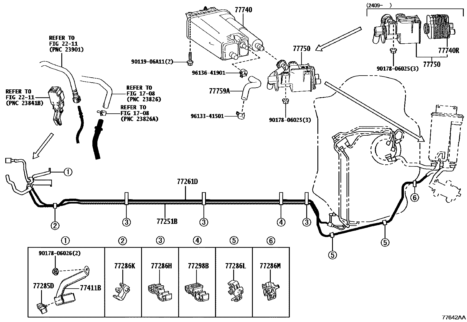 Toyota COROLLA 燃油箱和燃油管 EPC diagram — 77642AA