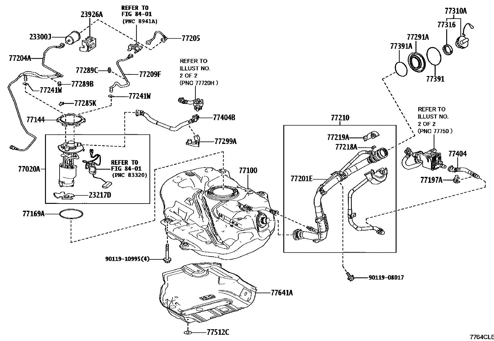 Toyota COROLLA 燃油箱和燃油管 EPC diagram — 7764CLB