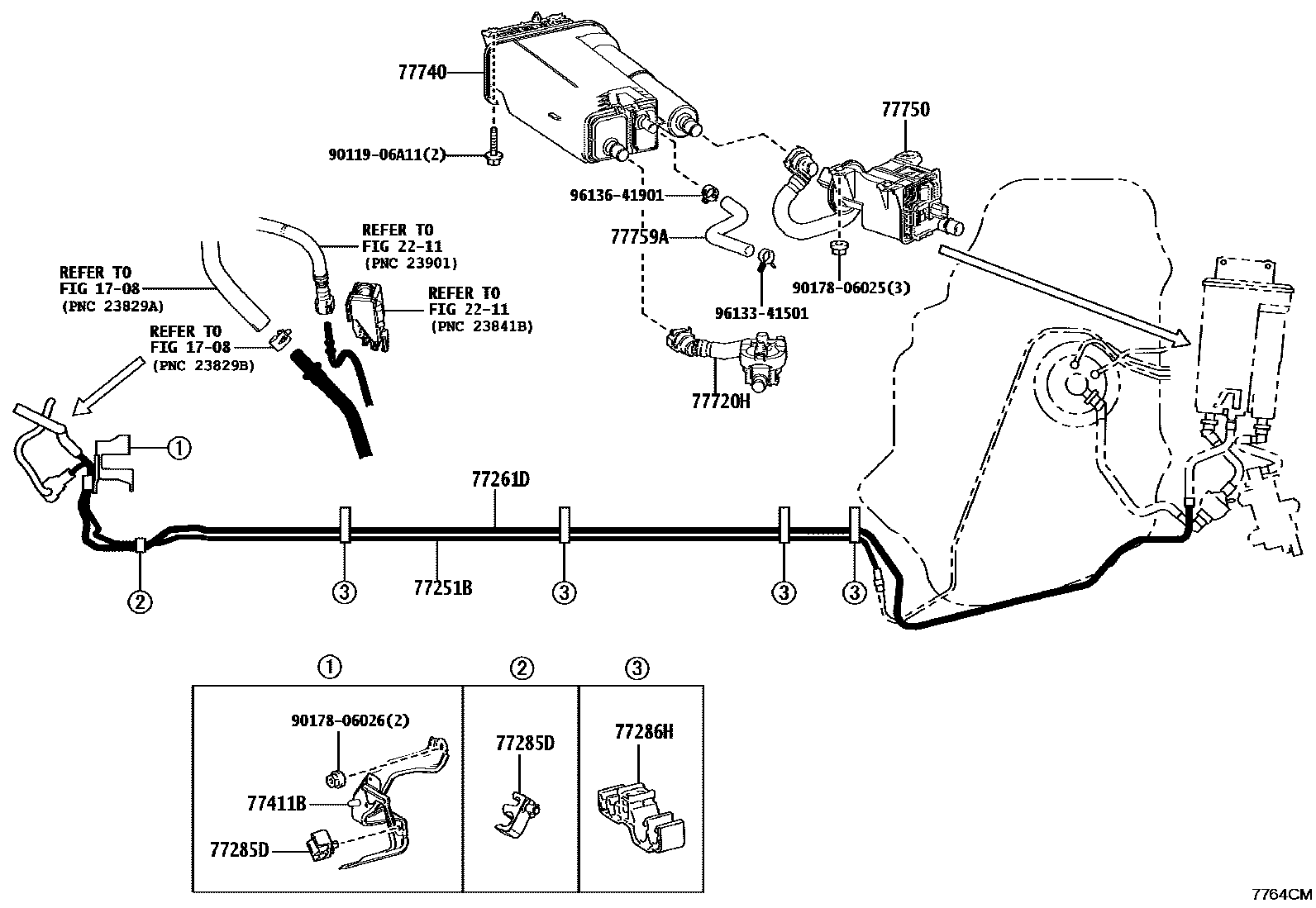 Toyota COROLLA 燃油箱和燃油管 EPC diagram — 7764CM