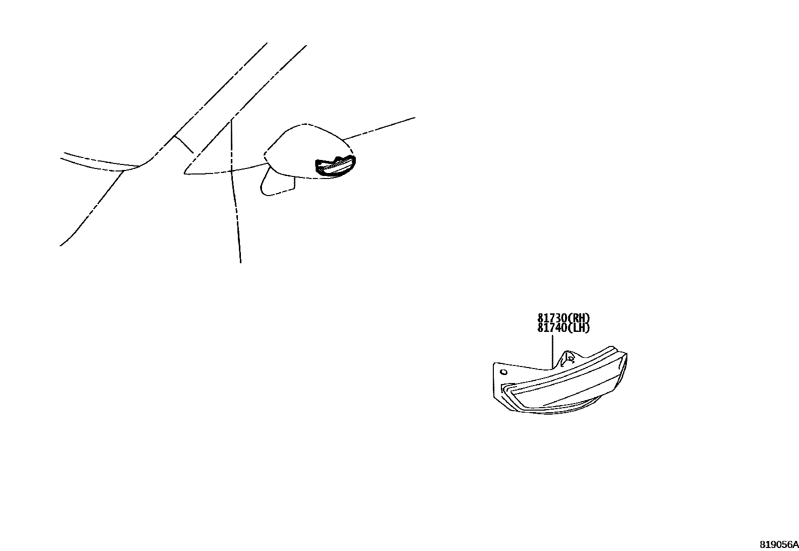 Toyota COROLLA Side Turn Signal & Outer Mirror Lamp EPC diagram — 819056A