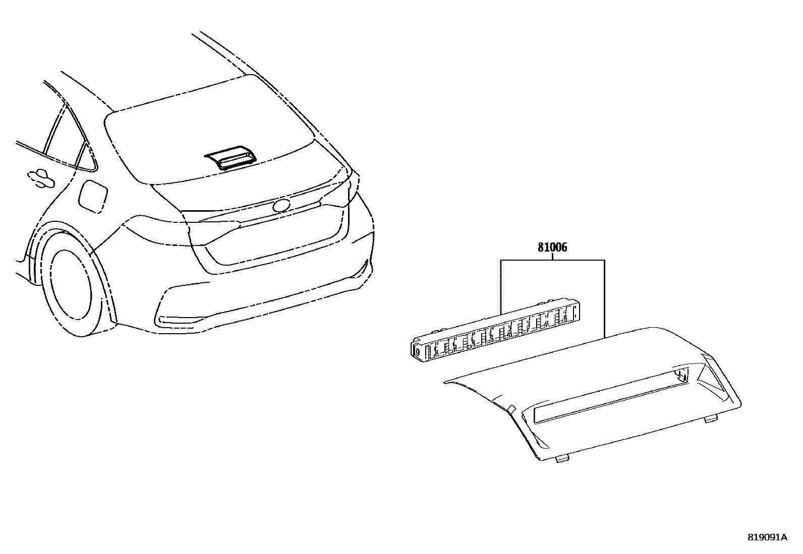 Toyota COROLLA 高位刹车灯 EPC diagram — 819091A