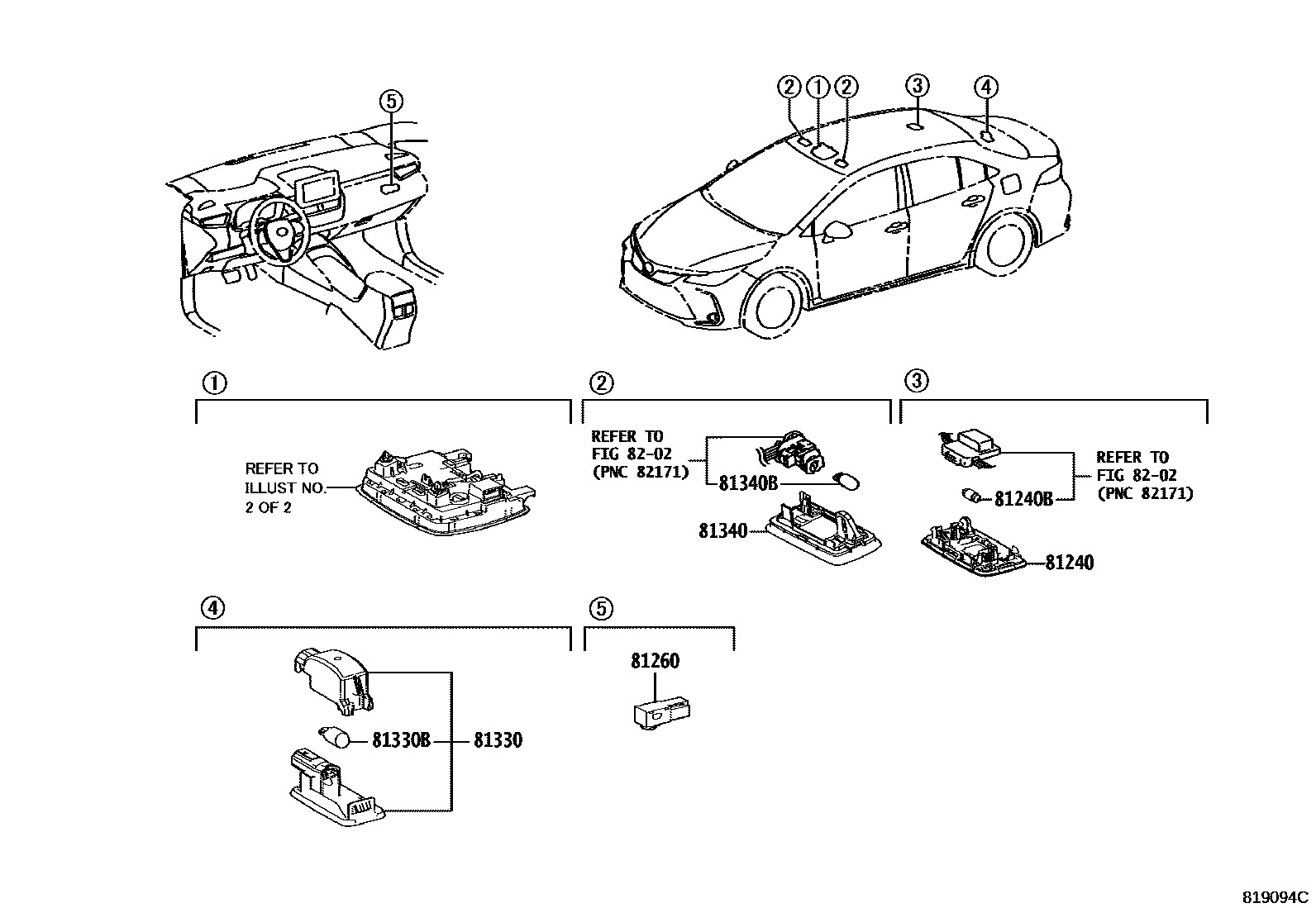 Toyota COROLLA 车内灯 EPC diagram — 819094D
