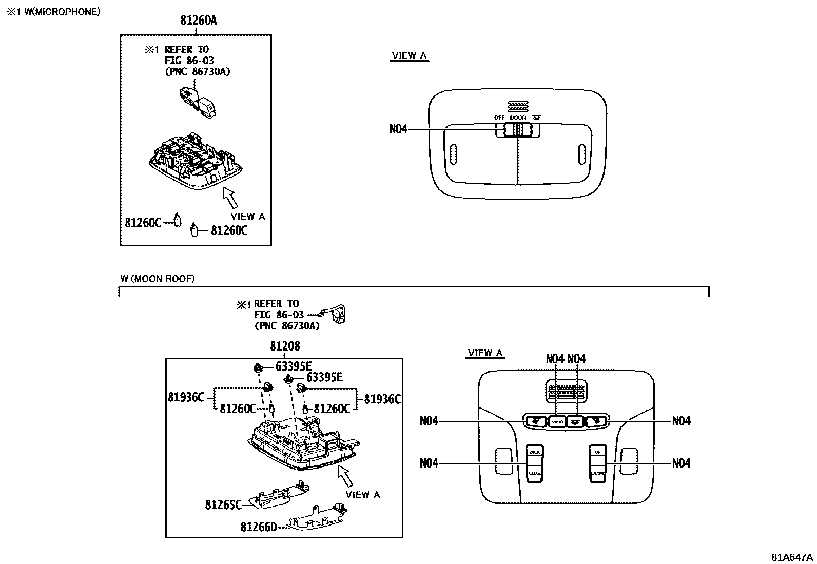 Toyota COROLLA 车内灯 EPC diagram — 81A647A
