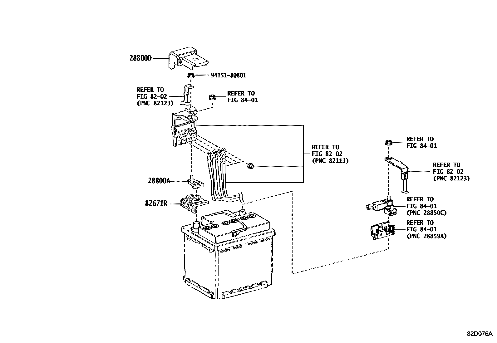 Toyota COROLLA 蓄电池和蓄电池电缆 EPC diagram — 82D076A
