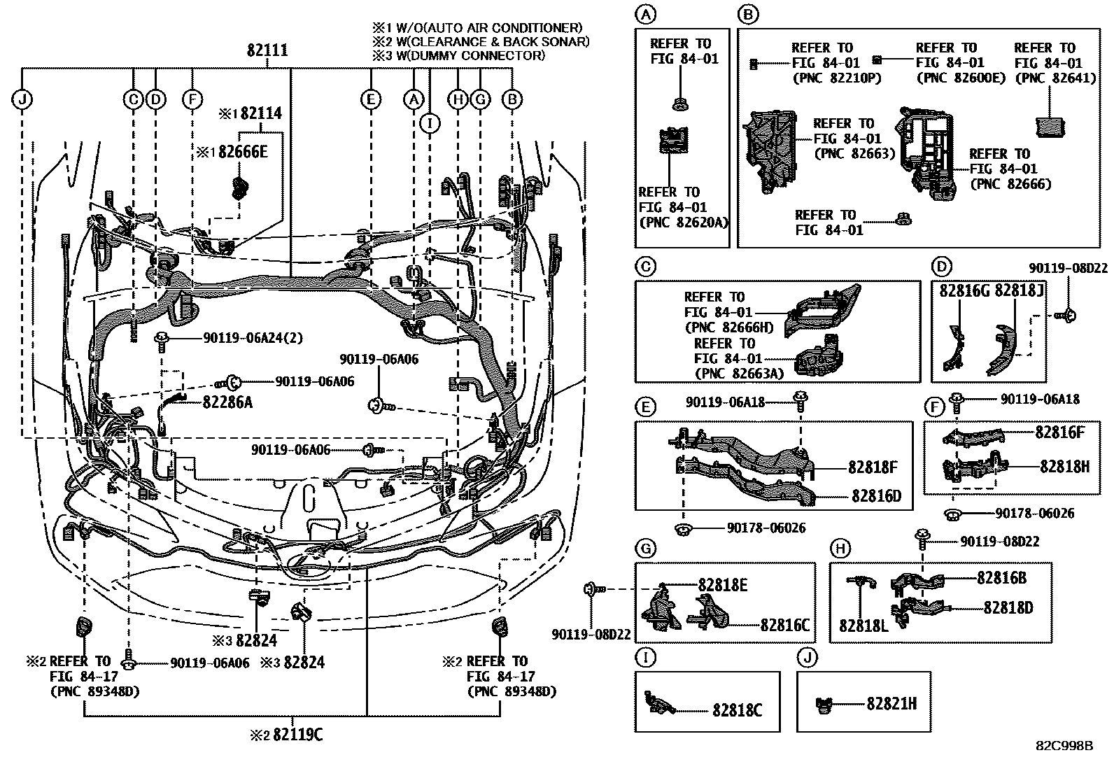 Toyota COROLLA 线束和卡夹 EPC diagram — 82C998B