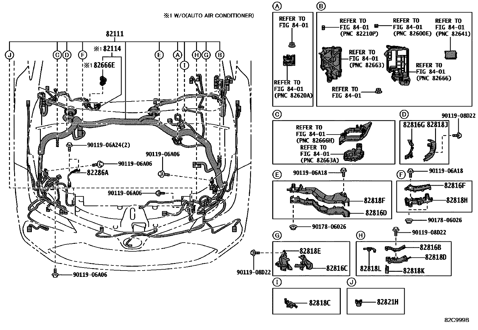 Toyota COROLLA 线束和卡夹 EPC diagram — 82C999B