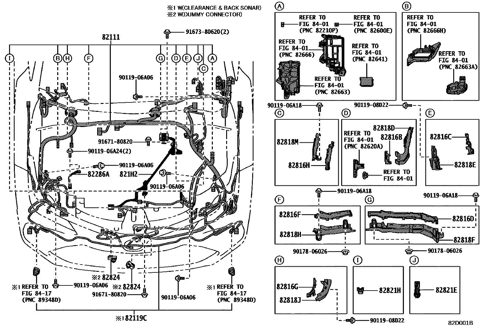 Toyota COROLLA 线束和卡夹 EPC diagram — 82D001B